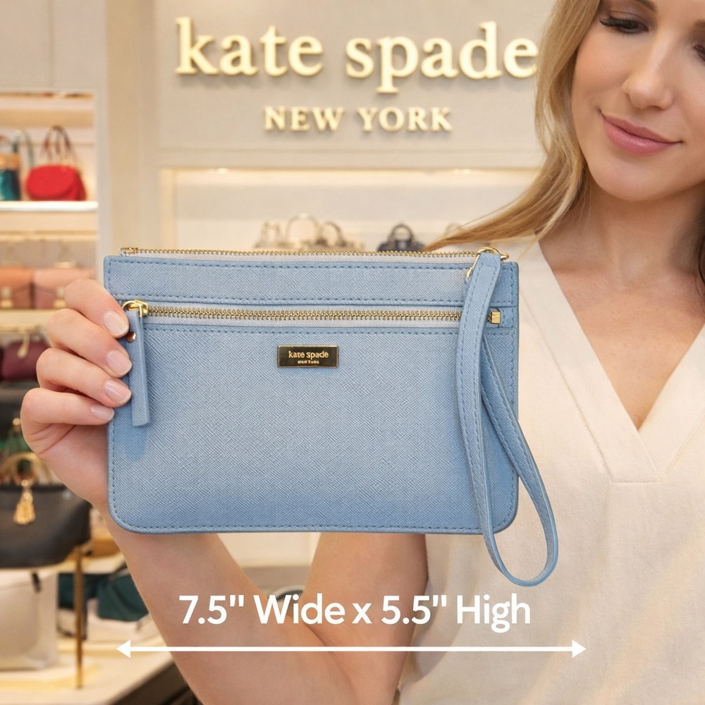 Kate Spade Sky Blue Clutch/ Card holder Wallet with Gold Accents